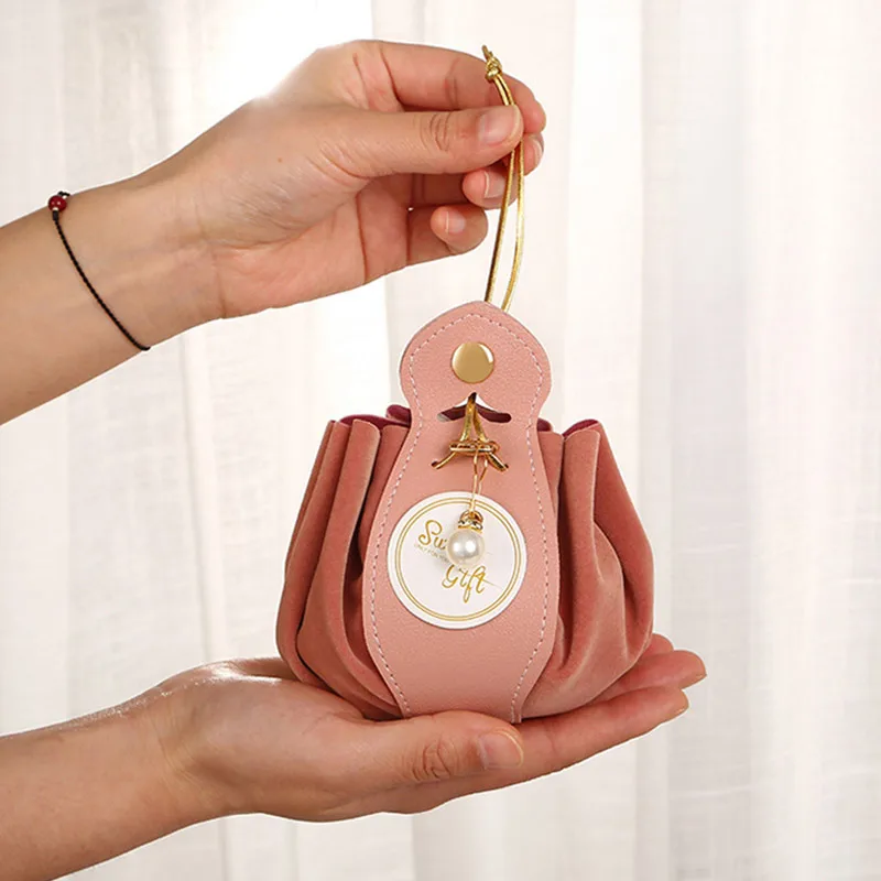Luxury Flocked Leather Velvet Drawstring Candy Bags – Elegant Sachet Pouches for Christ... - SKU CFB01614 - UGI Packaging