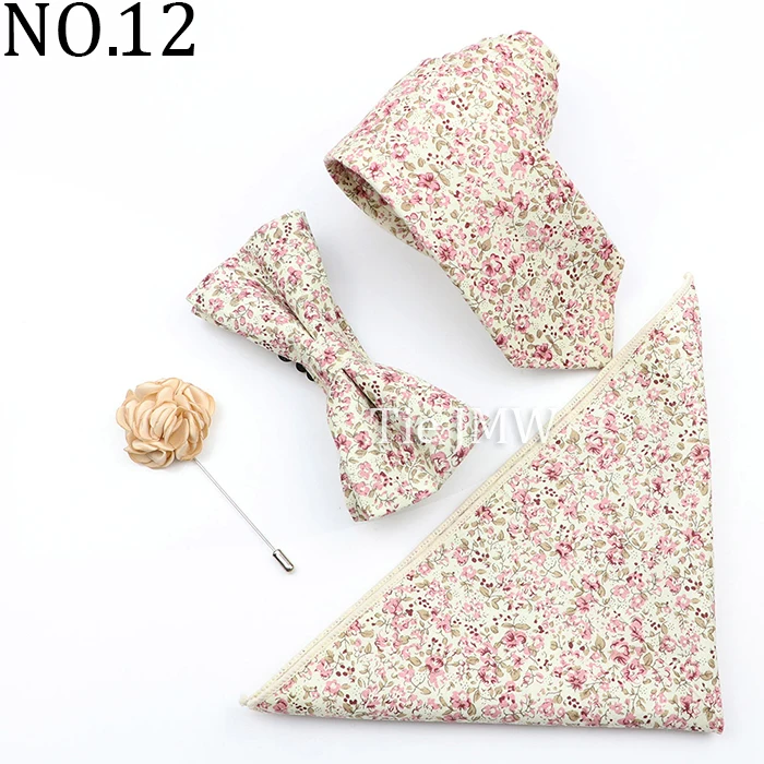Neue Bunte Baumwolle Floral Männer Krawatte Brosche Set Rosa Weiß Gelb Krawatte Bowtie Anzug Vintage Für Bräutigam Business Hochzeit Party – Detail 12