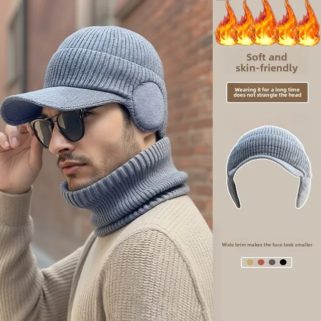 Men's Knitted Duckbill Hat: Winter Warm Fleece Lined, Black, Large Head Circumference