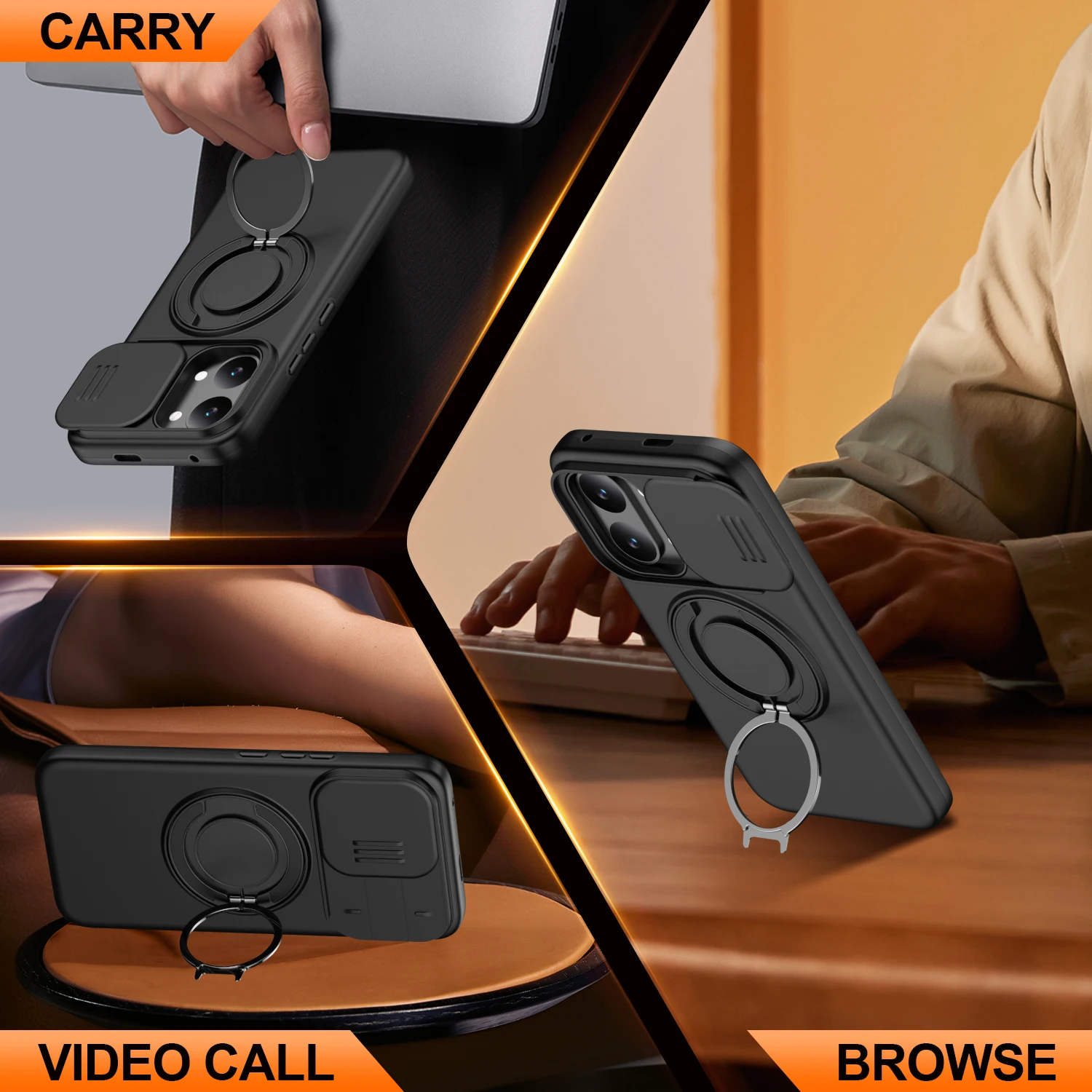 Slide Camera Protection Shockproof Magnetic Back Cover with Upright Kickstand