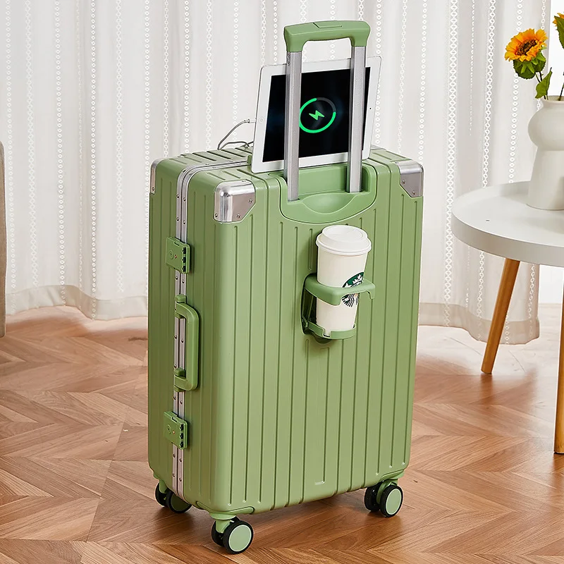Multi-Functional Luggage Trolley Case Women's Boarding Bag Aluminum Frame Rechargeable Travel Suitcase Large Capacity Luggage