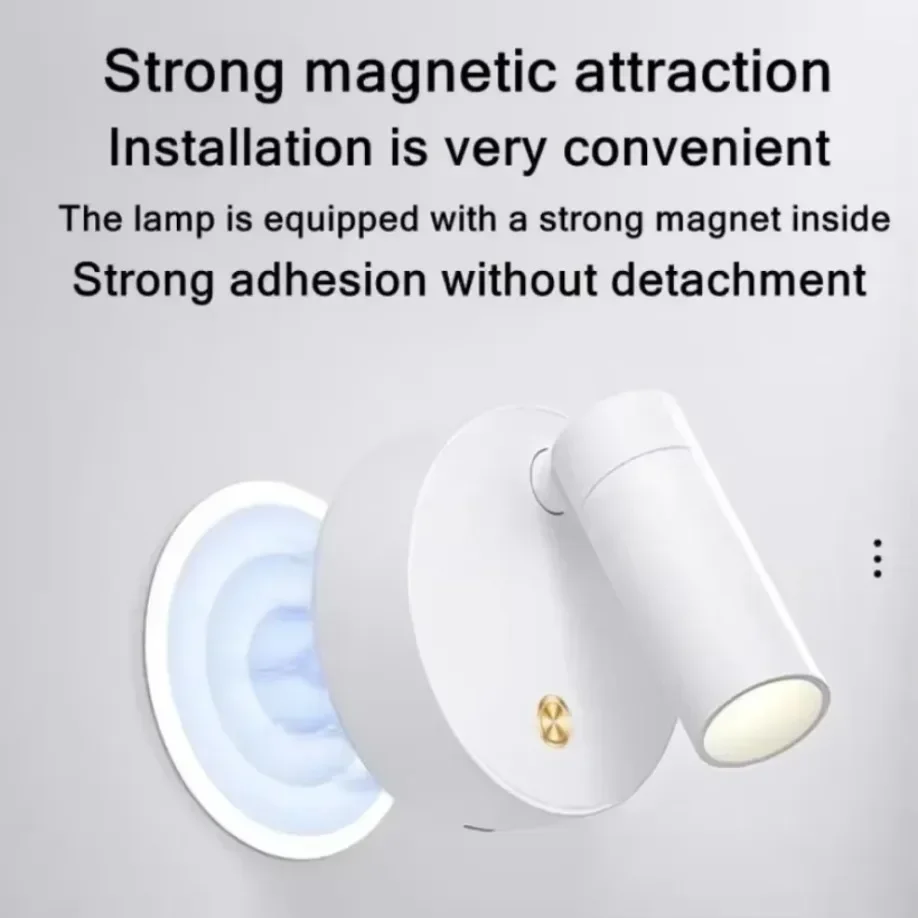 LED wall light Bedroom Wall Light USB Rechargeable Black White Magnet Magnetic Base Dimmable With Touch Switch For Bedside Study Reading