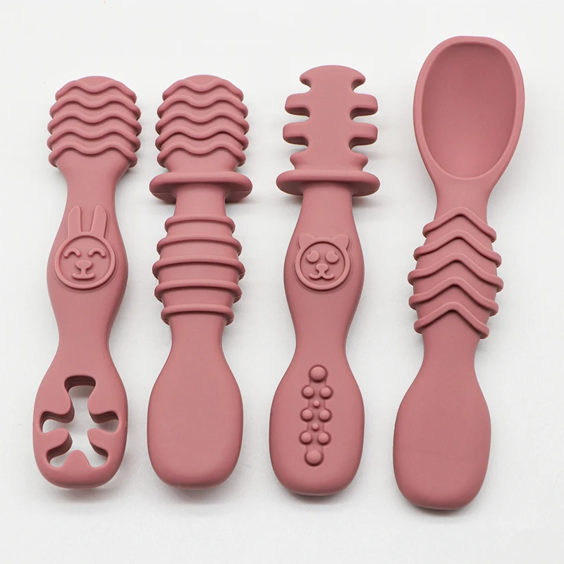 4pcs silicone baby food spoon, training spoon for babies over 6 months old, easy-to-grip tableware, Christmas gift 6