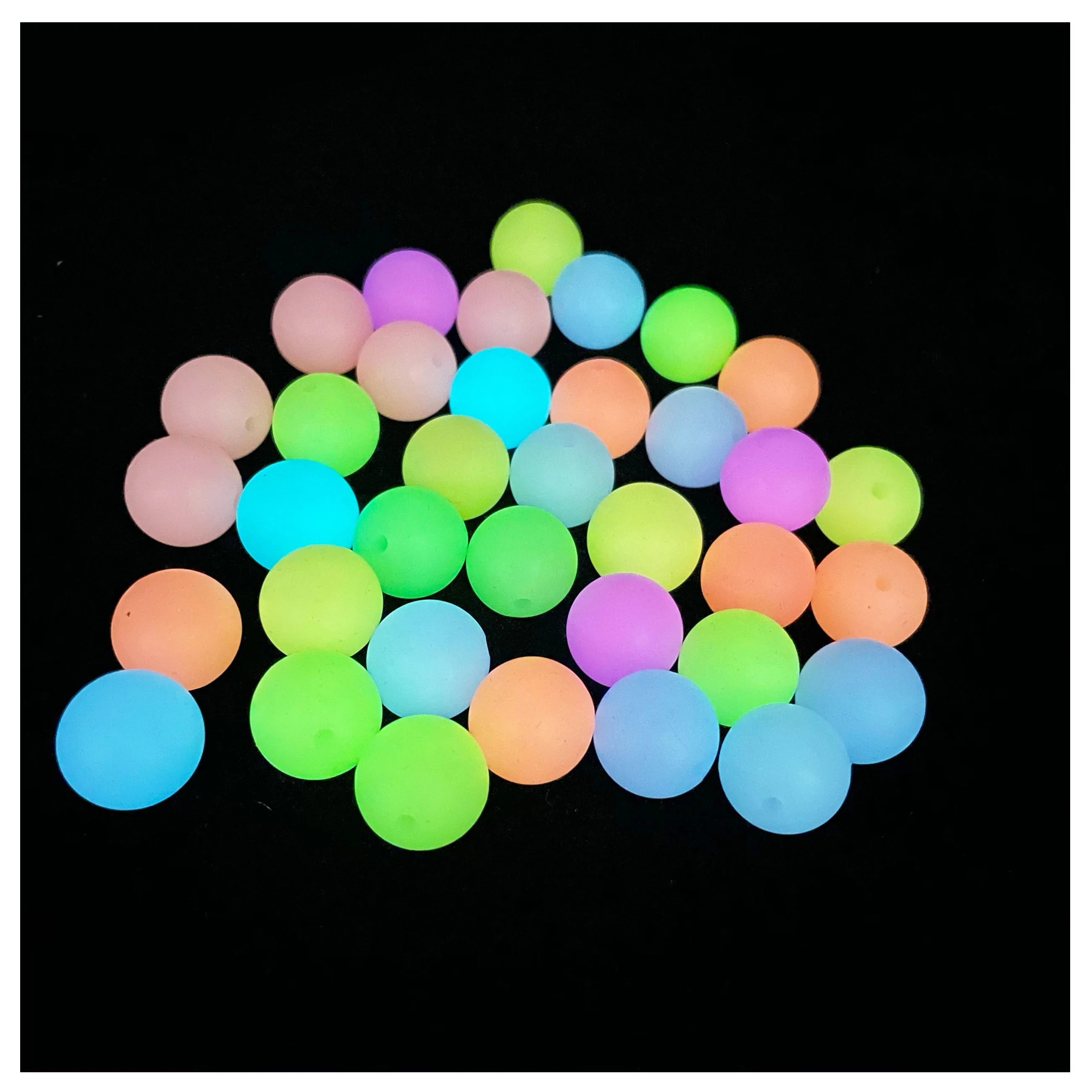 20Pcs Glow in The Dark Silicone Beads 15MM Tie Dye Rainbow Colors Round  Mickey Luminous Ball Growing Silicone Loose Spacer Bead