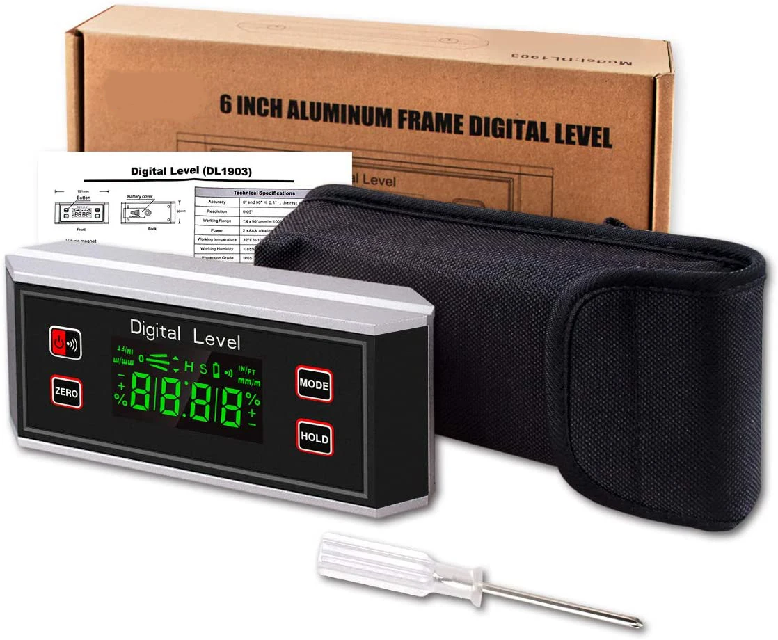 6inch Digital level Electronic Protractor inclinometer with magnet illuminate Level Angle meter Gauge Level Box Inclinometer 6