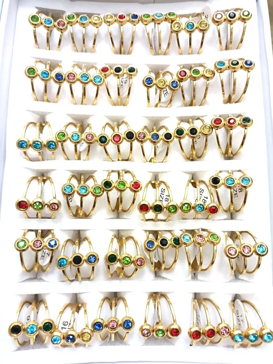 Großhandel 20 Stücke Bunte Zirkon Stein Edelstahl Ring Frauen Fingerschmuck – Detail 1
