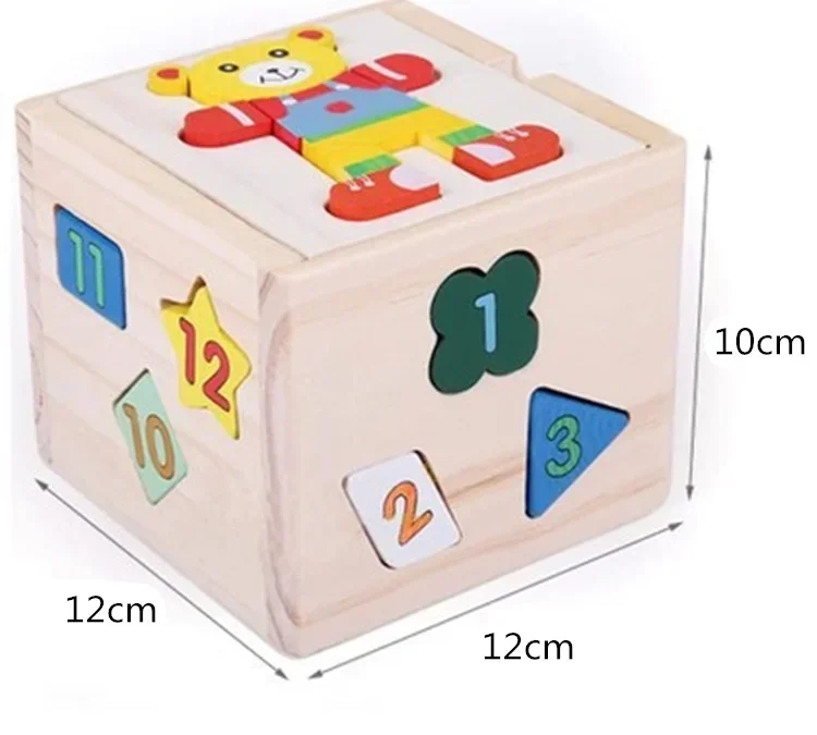 [ Funny ] 13 chunky shapes Bear Shape Sorting Cube Educational Understanding color shape digital Wooden Geometric blocks toys