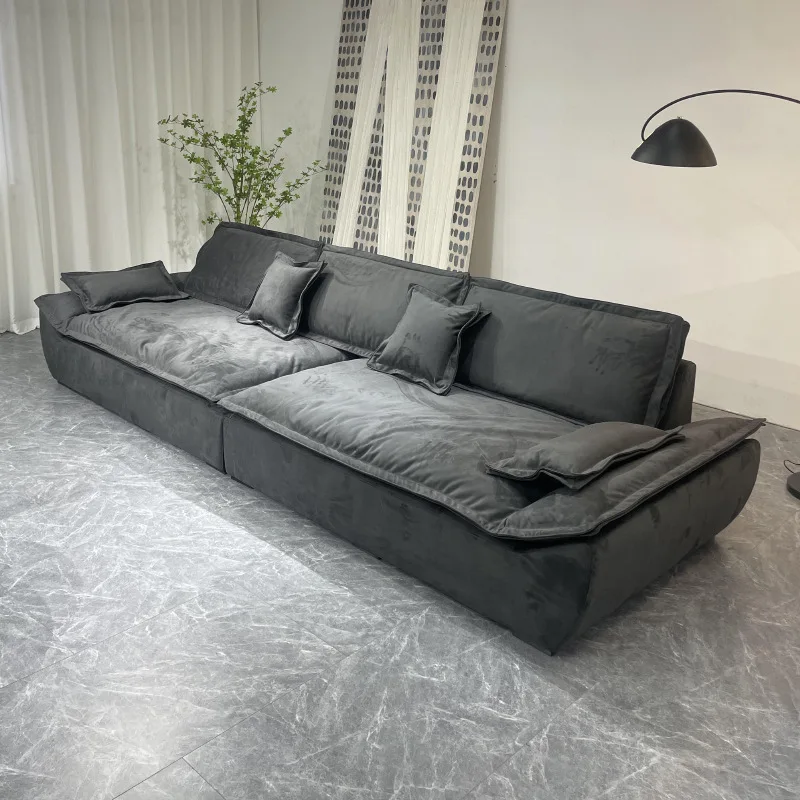 Sofa size apartment straight row large seat deep frosted fabric sofa folding sofa bed