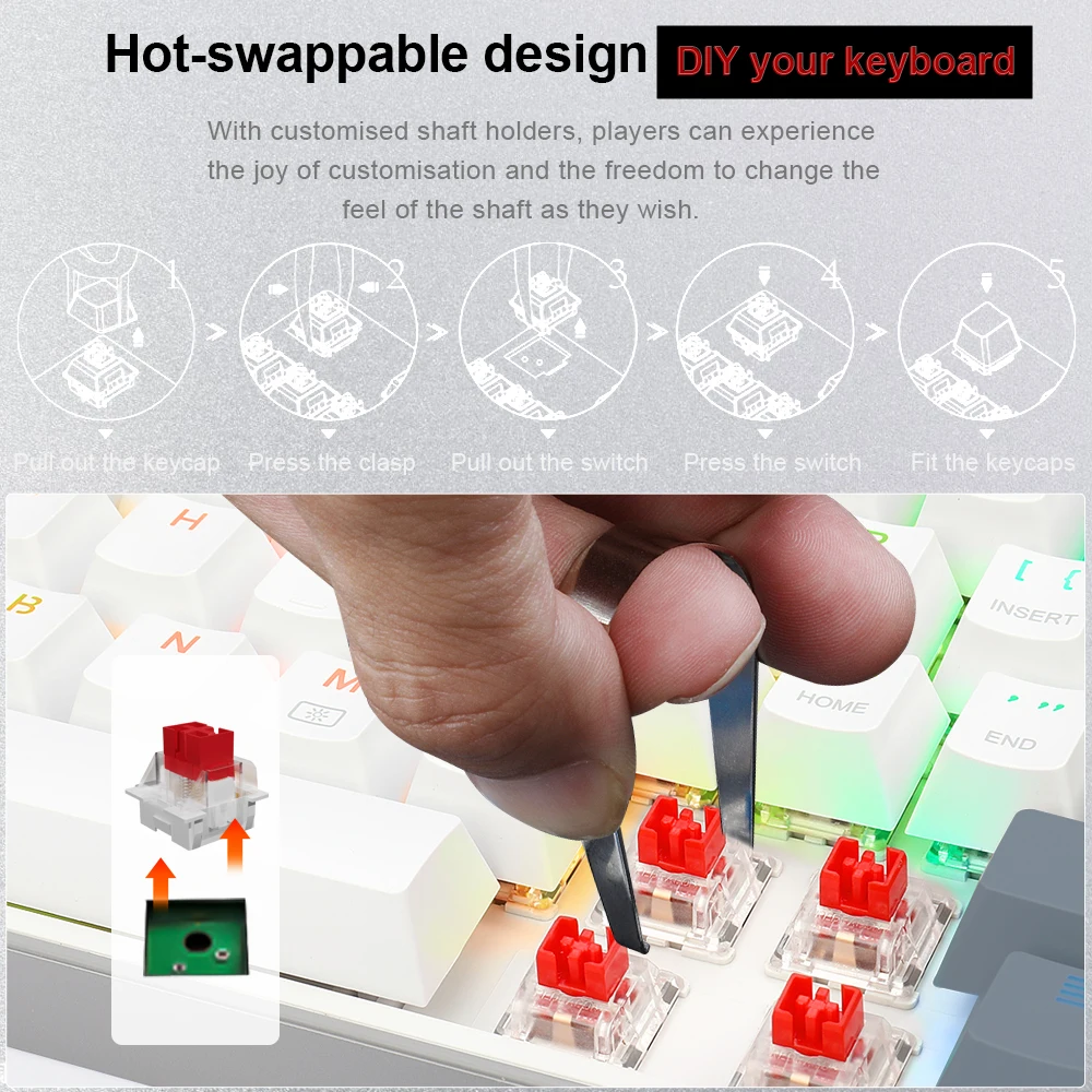 Mini Mechanical Keyboard E-YOOSO Z686 RGB USB 60% Slim Wired Red Switch 68 Keys Gamer For Compute PC Laptop