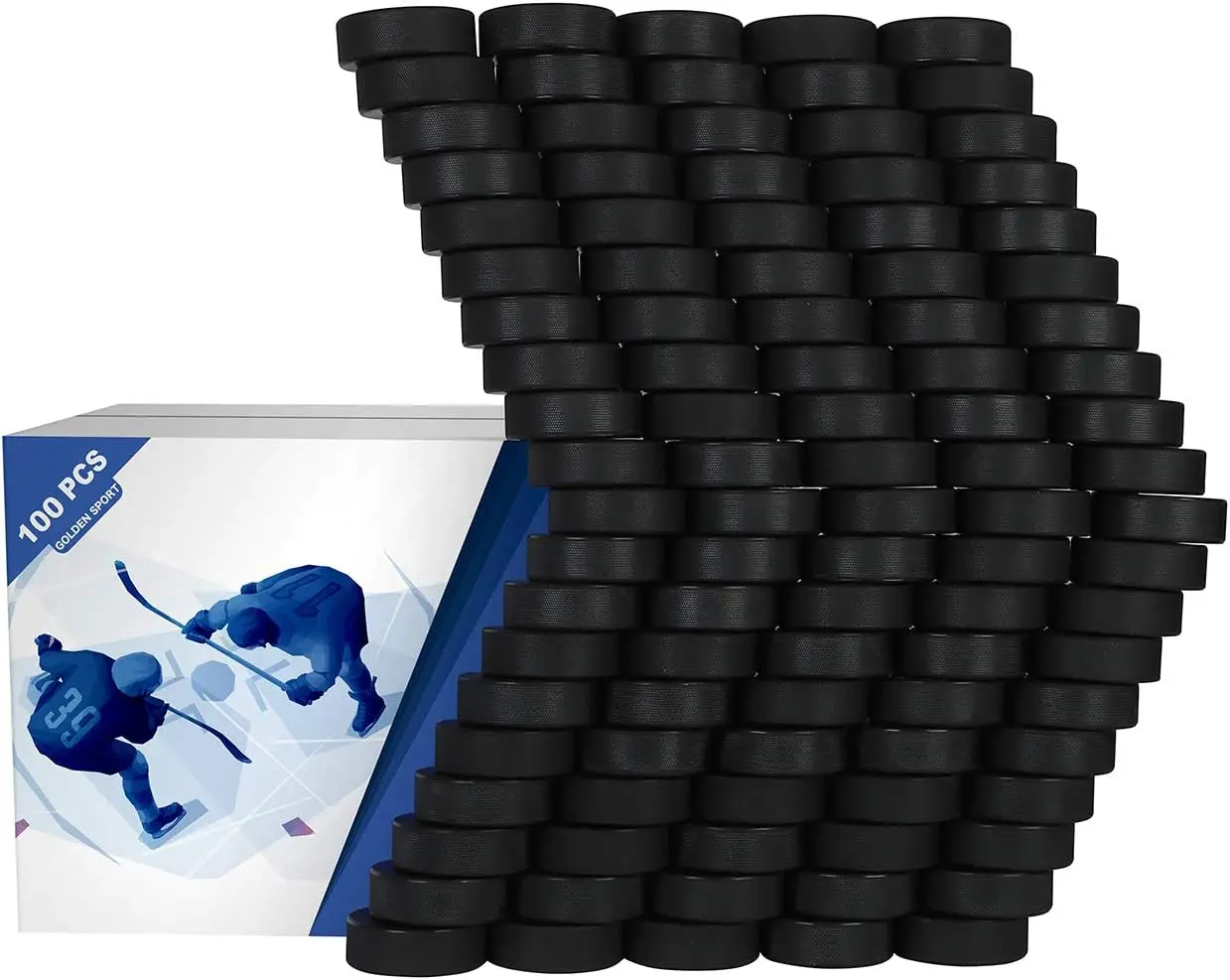 Ice Hockey Pucks, 100pcs, Official Regulation, for Practicing and Classic Training, Diameter 3", Thickness 1", 6oz, Black