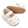 Baby Girls Mary Jane Flats PU Leather Infant Dress Shoes Floral Embroidery Princess Shoes 3