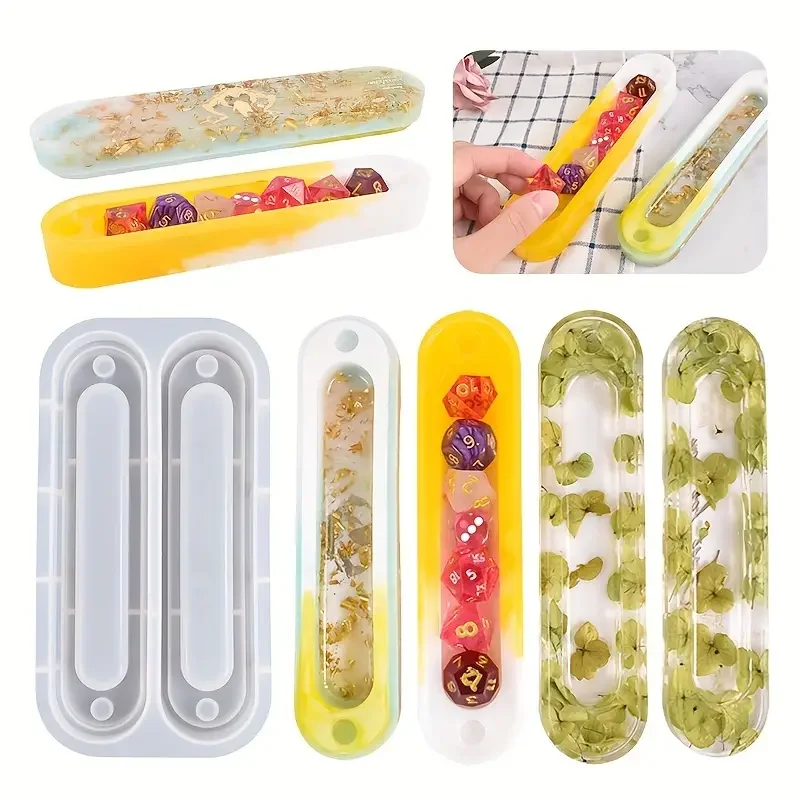 

Dices Storage Box Silicone Mold DIY Crystal Epoxy Resin Mold Rectangle Dice Case Holder Organizer Dice Tray Pen Case Molds