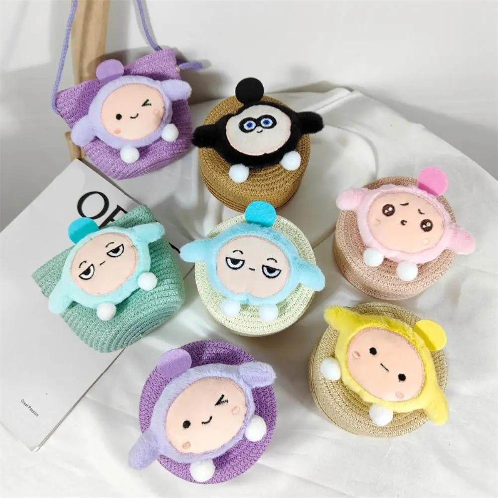 

Straw Straw Shoulder Bags Durable Cartoon Mini Coin Purse Bucket Bag Kids Girls