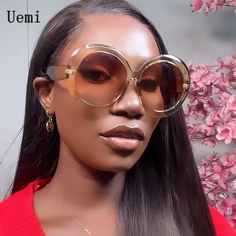 Uemi модные женские большие круглые солнцезащитные очки для мужчин роскошная красочная оправа прозрачные градиентные солнцезащитные очки с защитой UV400