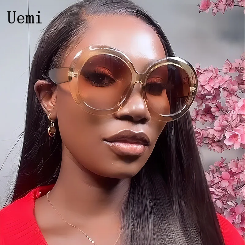 Uemi Fashion Women Oversized Round Sunglasses For Men Luxury Colorful Frame Clear Gradient Sun Glasses Shades UV400