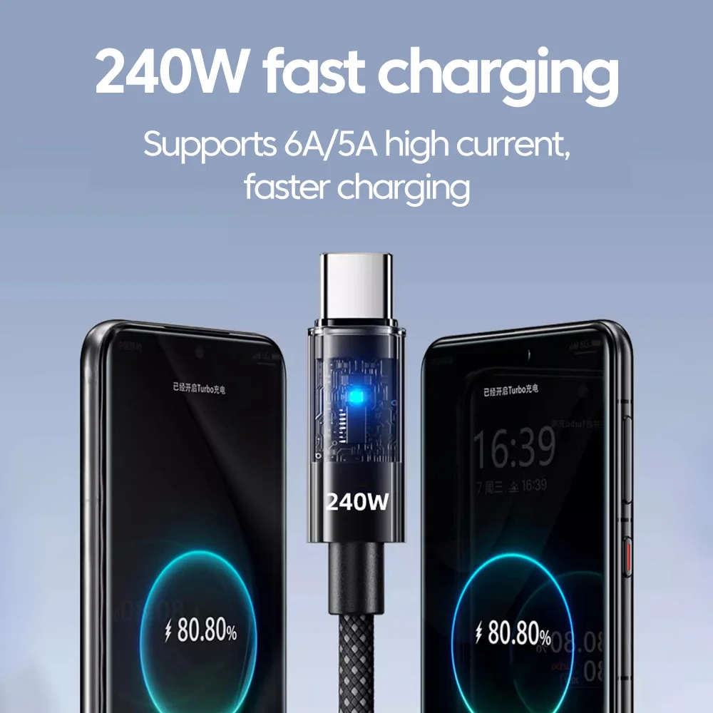 NNBILI 240W 듀얼 충전 라인 A-C 및 C-C 케이블 삼성 화웨이 미 노트북용 고속 충전 나일론 편조 TypeC 데이터 코드