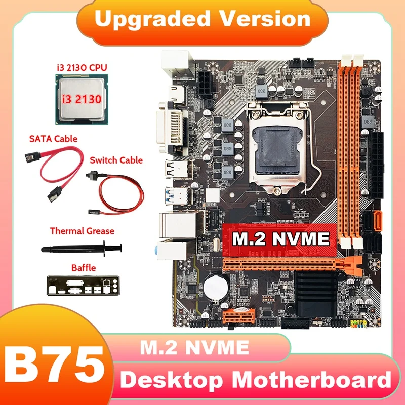 Newb75 Desktop Motherboard+i3 2130 Cpu+sata Cable+switch Cable+thermal