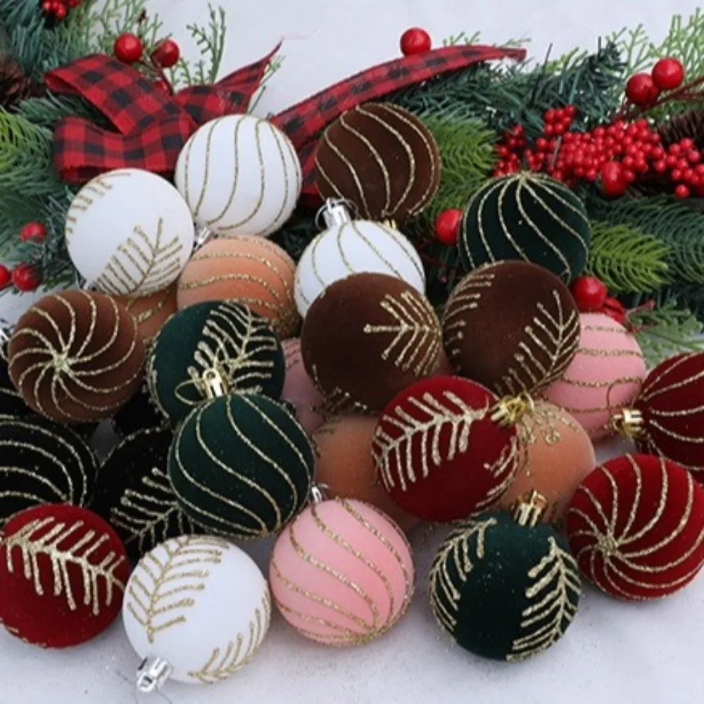 Description Picture 3 of item6cm Christmas Balls Set DIY Crafts Shatterproof Christmas Hanging Balls Flocking Christmas Spheres Pendant Merry Christmas Decor
