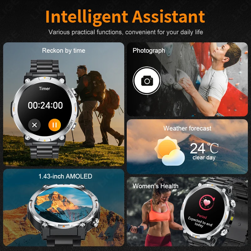LIGE Ʈ ð 2024 ִ  Smartwatch  ȭ  ð  ǰ    ð