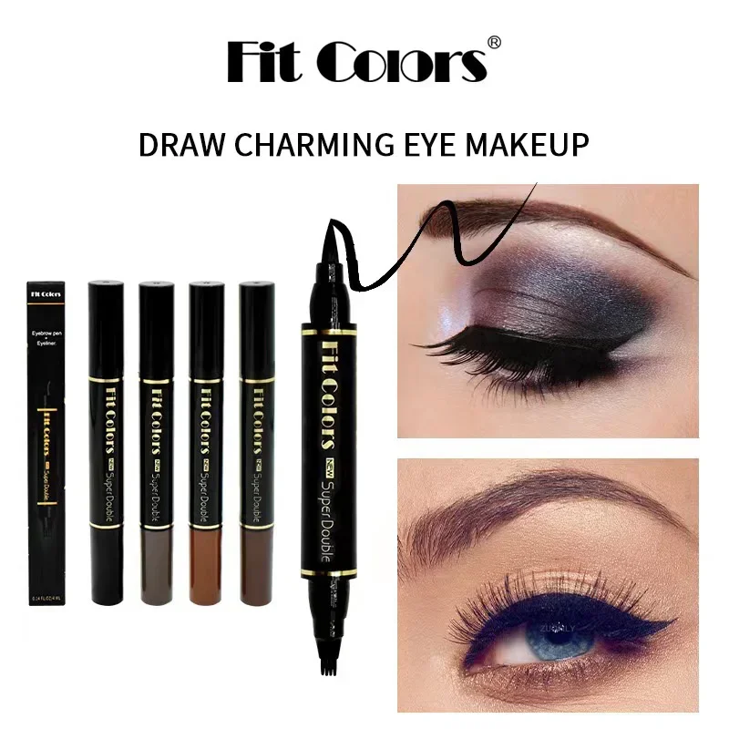 2 In 1 Eye Liner Brow Pencil Waterproof Lasting No-smudge Four Points Eyebrow Tattoo Pen Gray Brown Liquid Liner Makeup Cosmetic 4