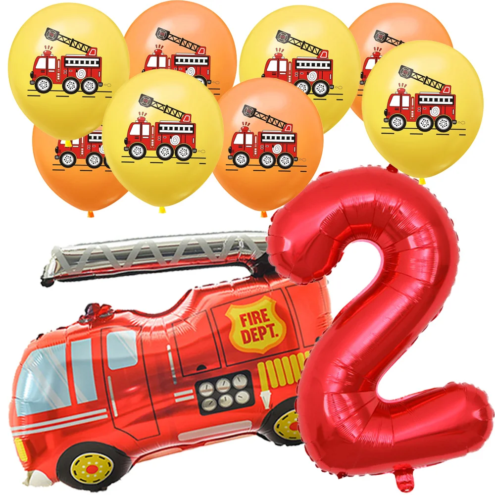 

12 Pcs Sam Firemen Birthday Party Decorations Jumbo Fire Truck Numbers Foil Ballons Truck Latex Balloons Baby Shower Supplies