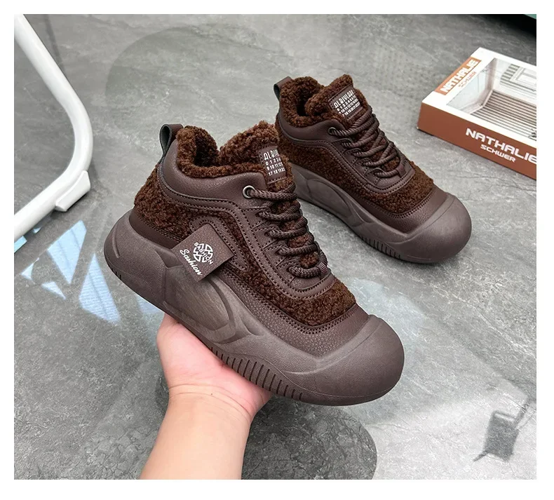 Hot Sales Women 2023 Winter New Padded High-top Shoe Students Thick Bottom Casual Sneakers 2024 Chunky Lamb's Wool Cotton Shoes