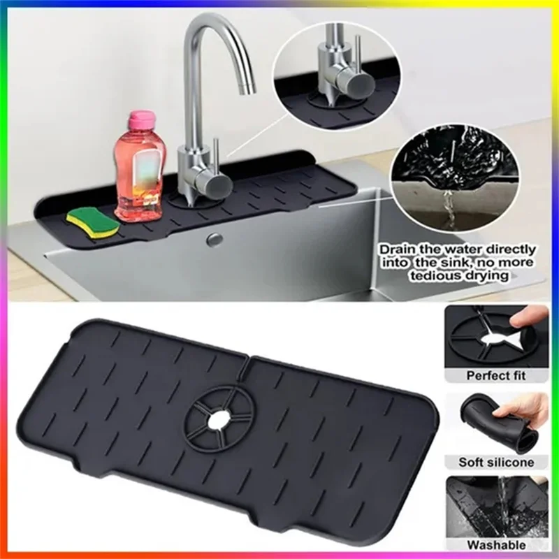Kitchen Faucet Mat Sink Draining Pad Water Drying Pads Splash Water Catcher  Mat Splash Proof Silicone Pad Sink Counter Pad - AliExpress
