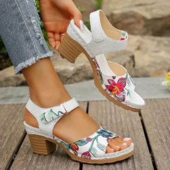 Women's Peep Toe Hihg Heel Sandals Summer Gladiator Shoes Chunky Heel Platform Women's Sandals Flower Ladies Heeled Shoes 1
