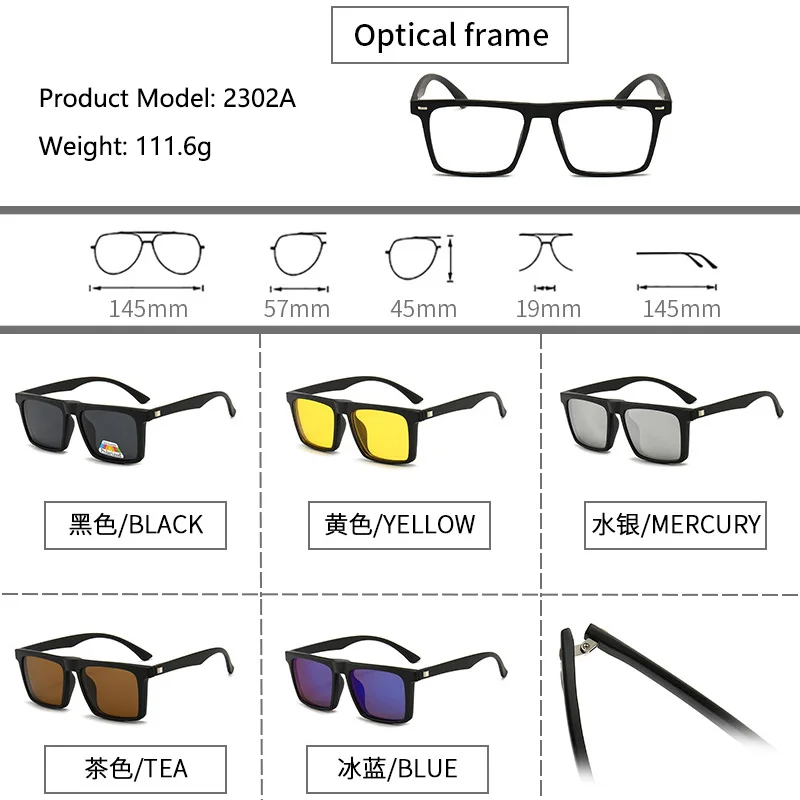 6PCS Magnetic Polarized Clip On Sunglasses for Night Driving Women Men Plastic Frame UV400 polarized sunglasses clip on sunglasses sunglasses clips