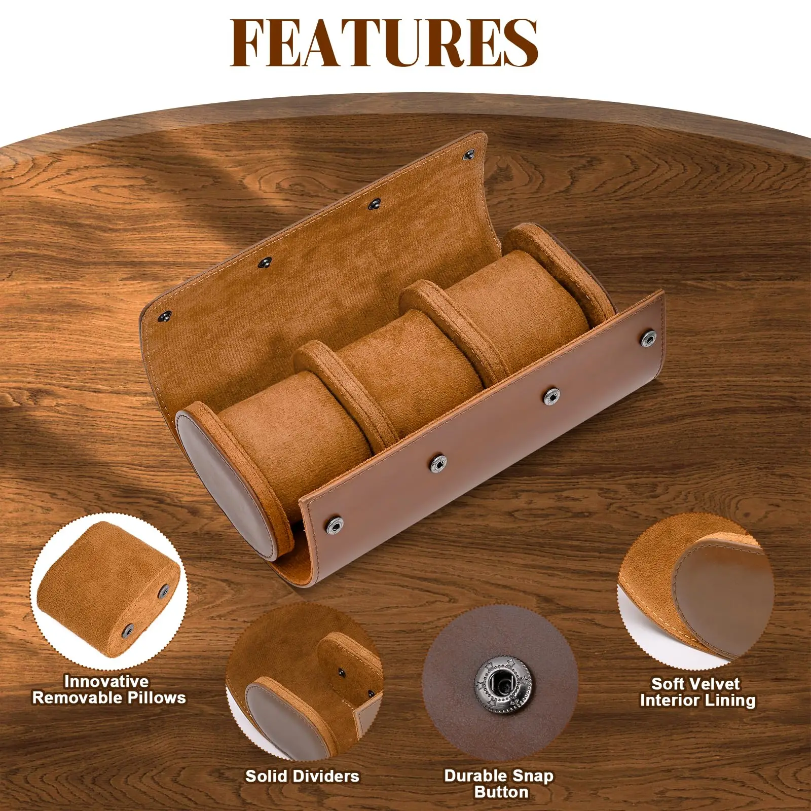 3 Slots Vintage PU Leather Roll Travel watch Case, Portable Watch Organizer Display Storage Box For Men Gift