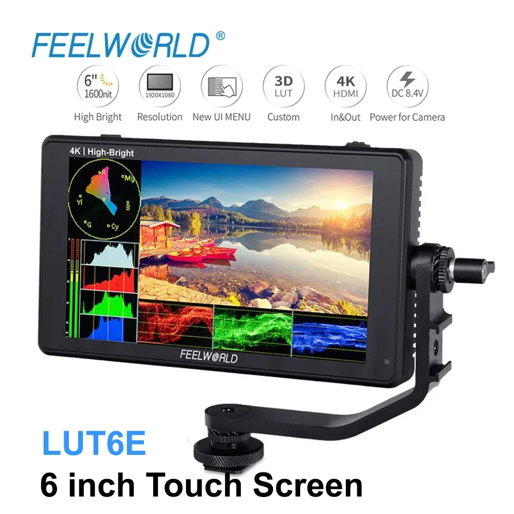 FEELWORLD LUT6E 6 inch Field Monitor DSLR Camera Field Monitor 1920x1080 Full HD IPS Touch Screen 3D LUT