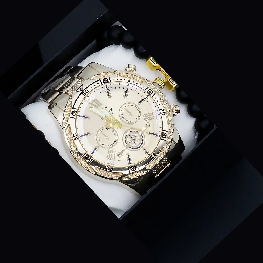 3Pcs Set Punk Style Big Dial Men Quartz Watches Casual Luxury Top Quality Men's Wristwatch With Bracelets relogios masculino+Box