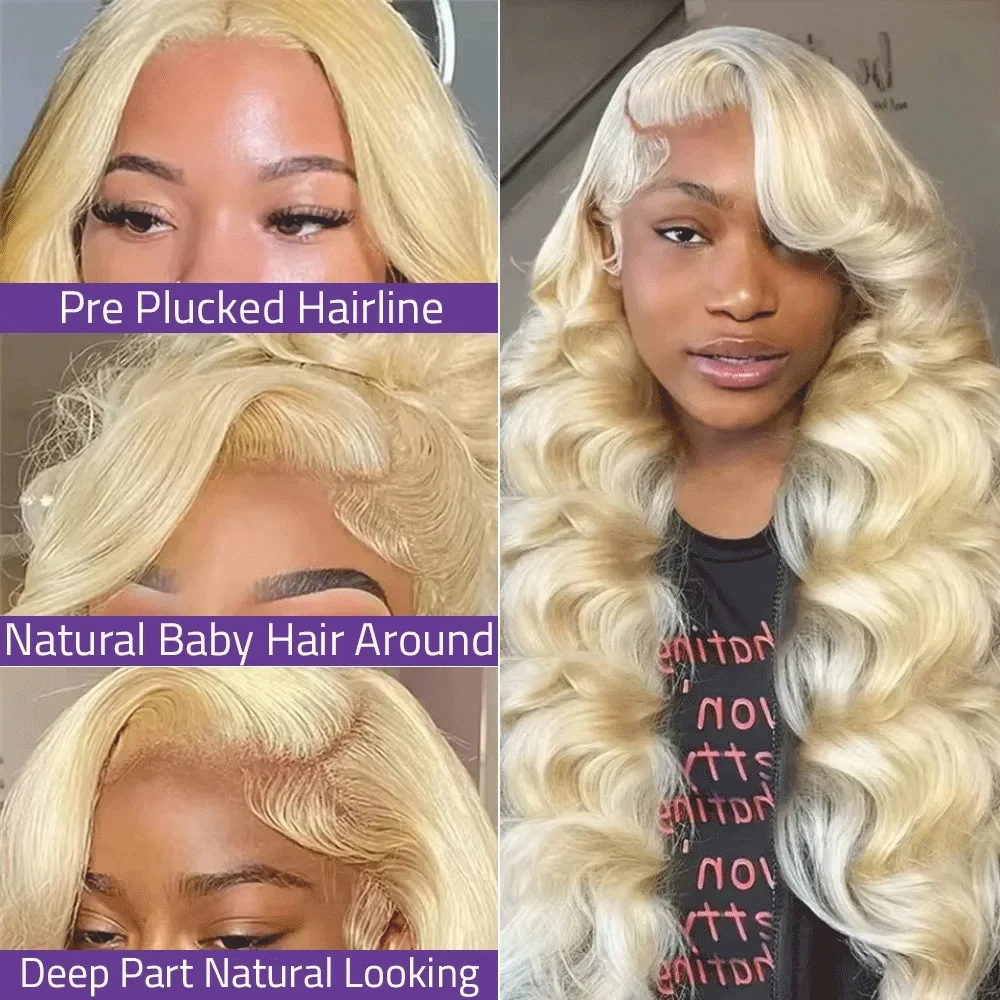 40 Inch 613 Honey Blonde Colored Body Wave Lace Frontal Human Hair Wig Preplucked 13x6 HD Lace Front Wigs For Women 200% Density 2