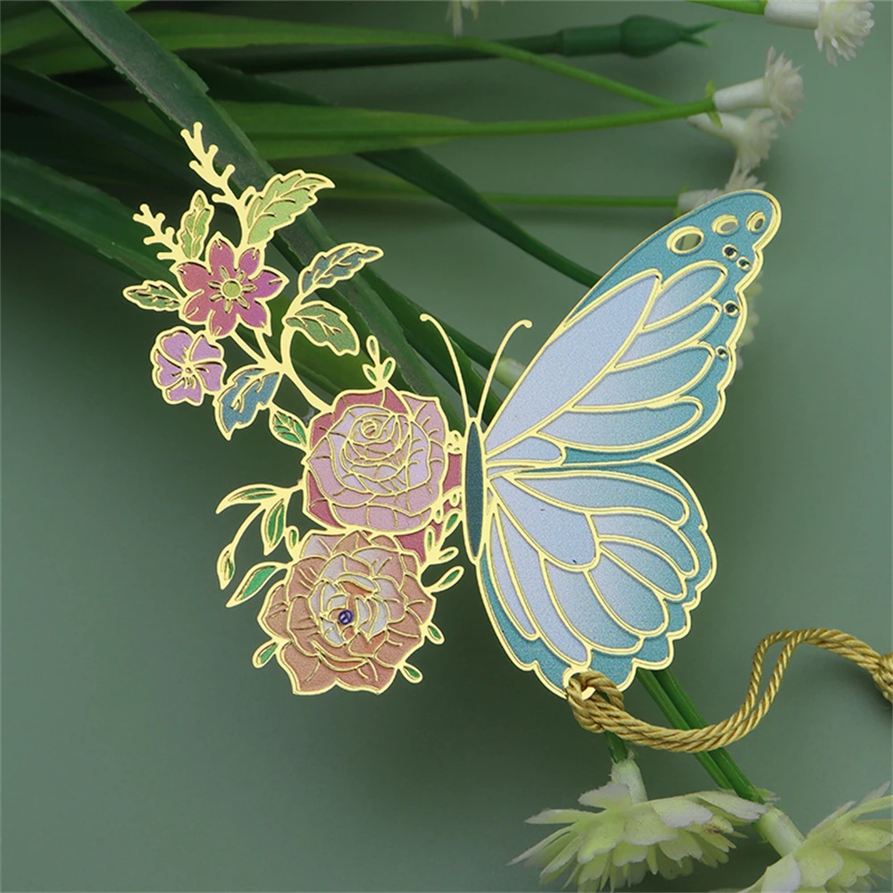 Metal Butterfly Flower Bookmarks Exquisitely Hollow Tassel Pendant Book Clip
