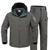 Winter Thicken Men Camo Suit Waterproof Tactical Training Set Multi-pocket Hooded Jacket Fleece Pants Outdoor Hunting 2-piece 4
