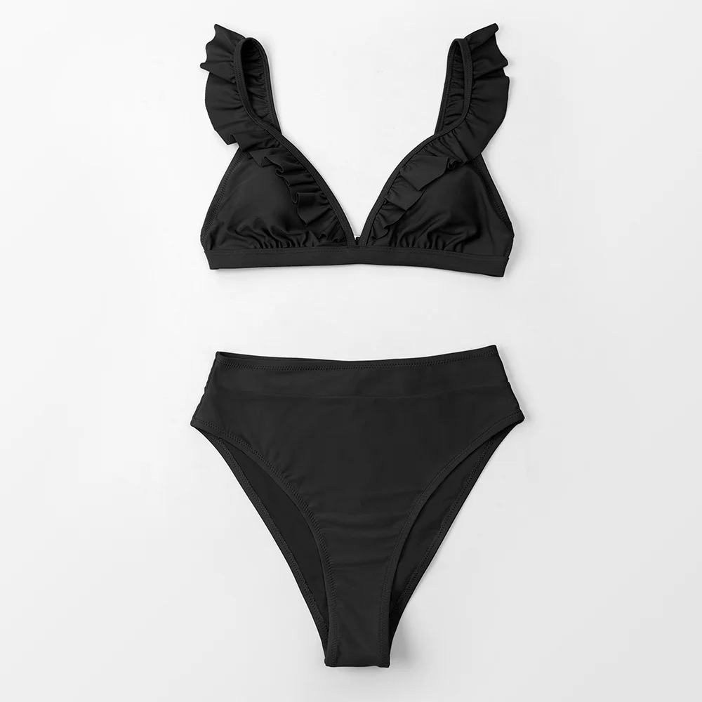 CUPSHE V-ausschnitt Kräuselte High-taille Bikini Sets Badeanzug Frauen Sexy Solide Braun Zwei Stücke Bademode 2023 Neue Strand Bade anzüge