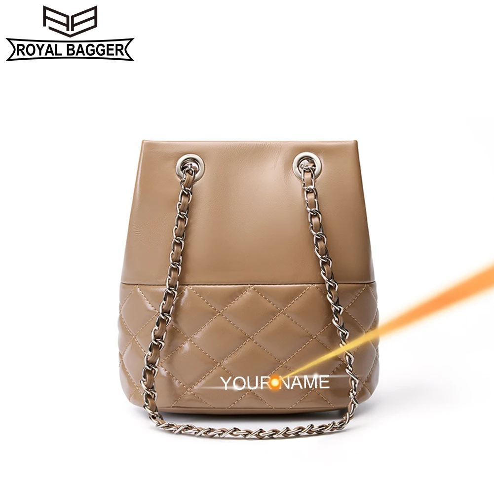 

Royal Bagger Shoulder Crossbody Bags for Women Fashion Casual Genuine Cow Leather Chain Bucket Bag Ladies Handbags 2293