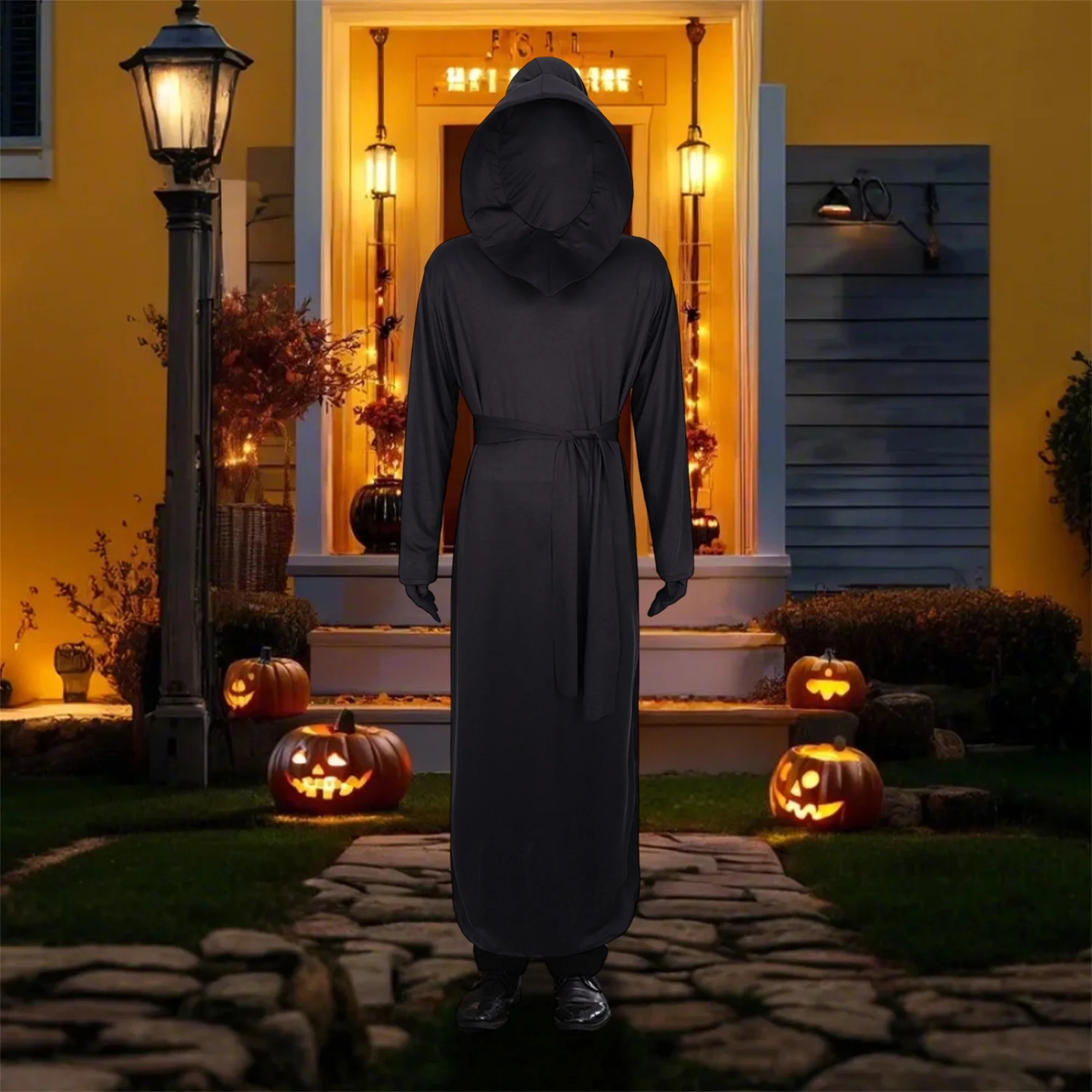 Deluxe Gothic Grim Reaper Costume for Adults Complete with Hooded Robe Gloves and Belt - Scary Halloween Outfit for Men and