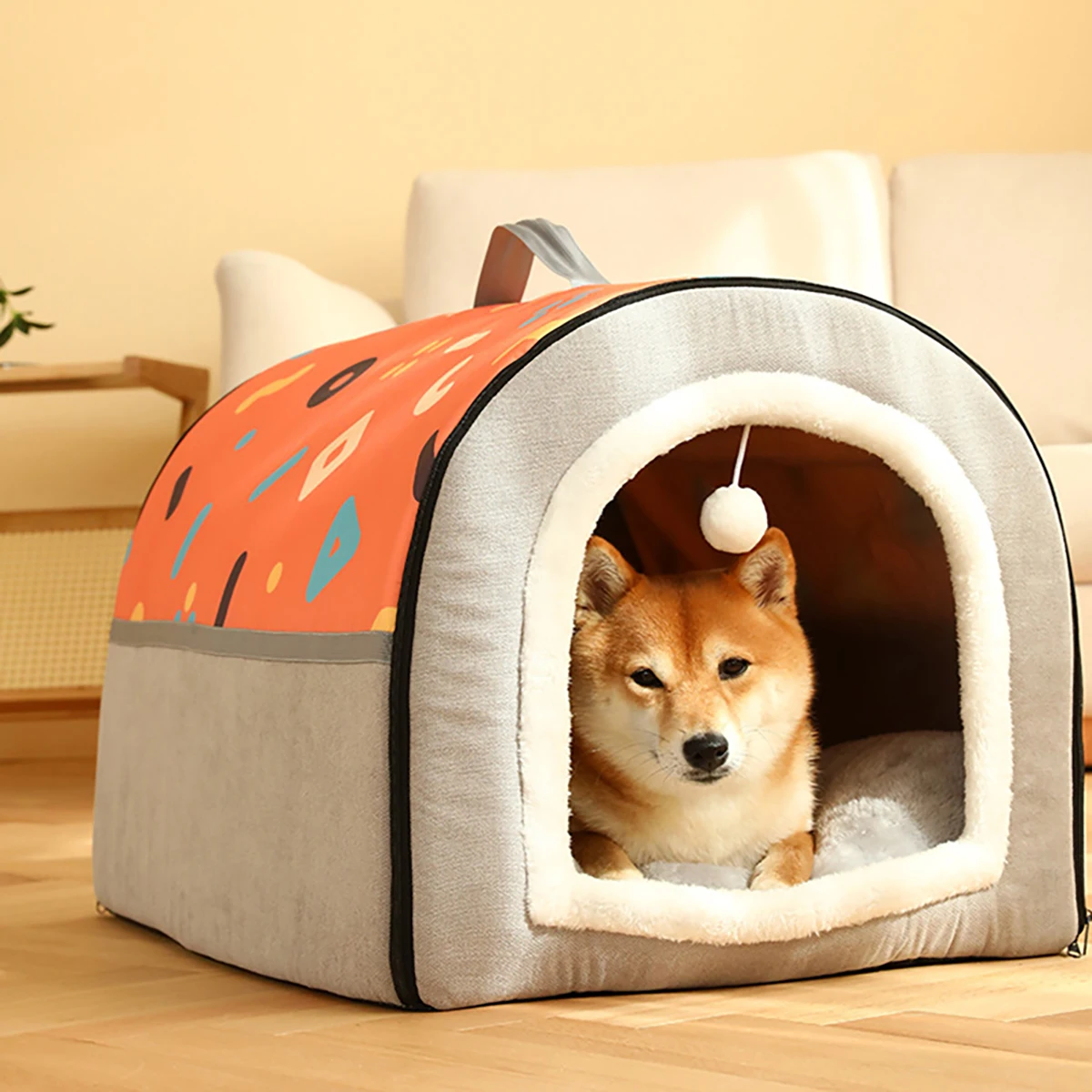 FoldableDogHouseWinterSoftWarmCatNestSemiEnclosedPlushPet
