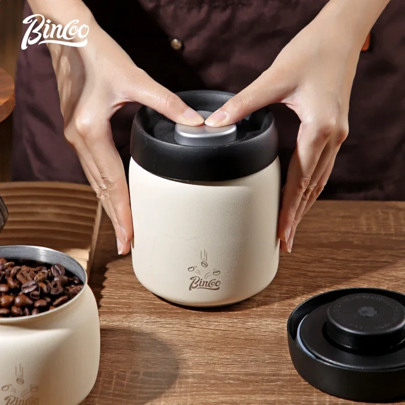 Coffee Sealed Can Stainless Steel Manual Vacuum Storage Container Jar Canister for Coffee Beans Outdoor Camping Kitchen Barista 6