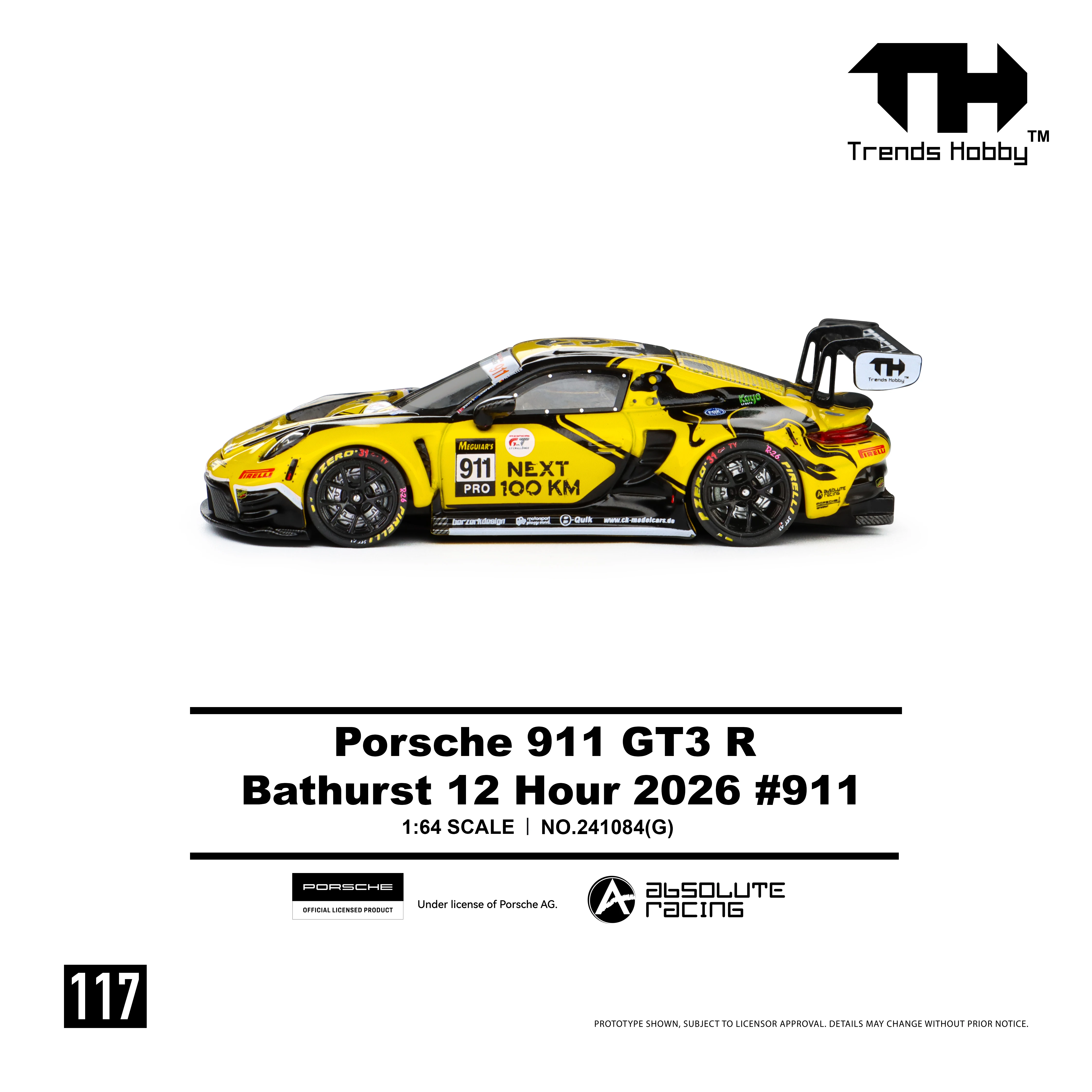 Vue arrière de la miniature Lamborghini Huracan GT3 EVO2 1:64, modèle voiture RC alliage avec aileron.