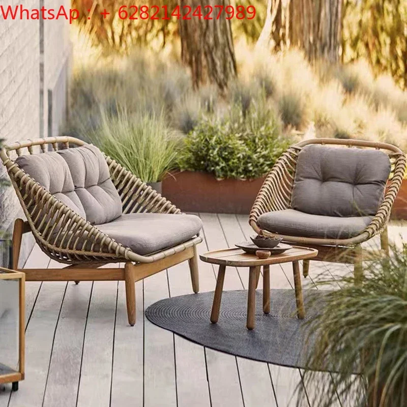 

Outdoor rattan sofa teak combination courtyard villa balcony garden outdoor rattan chair anticorrosive wood furniture