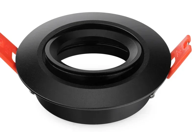 Description Picture 2 of itemAluminum Black Round Style 70mm Cut Out Recessed Down Light GU10 MR16 Front Knob Design Spot Light Housing Frame for Home Decor