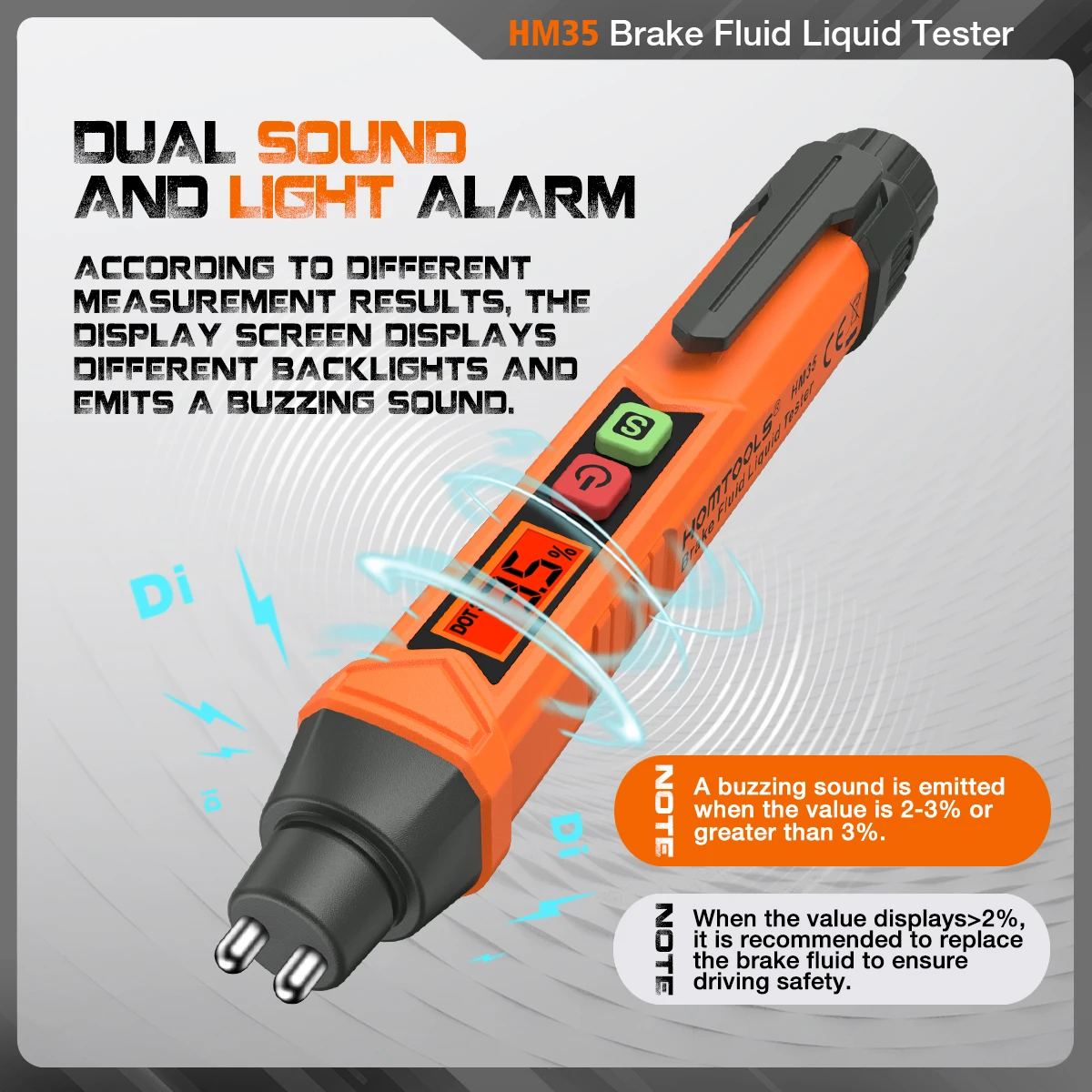 HOMTOOLS HM35 Brake Fluid Liquid Tester LCD Digital Brake Oil Detecting Pen Automobile Fluid Content Detector with Alarm