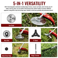 Débroussailleuse à essence Conentool 11000 tr/min 52 cm³ 5-en-1, coupe-herbe portatif de jardin, taille-haie 2 temps, outil tronçonneuse 5