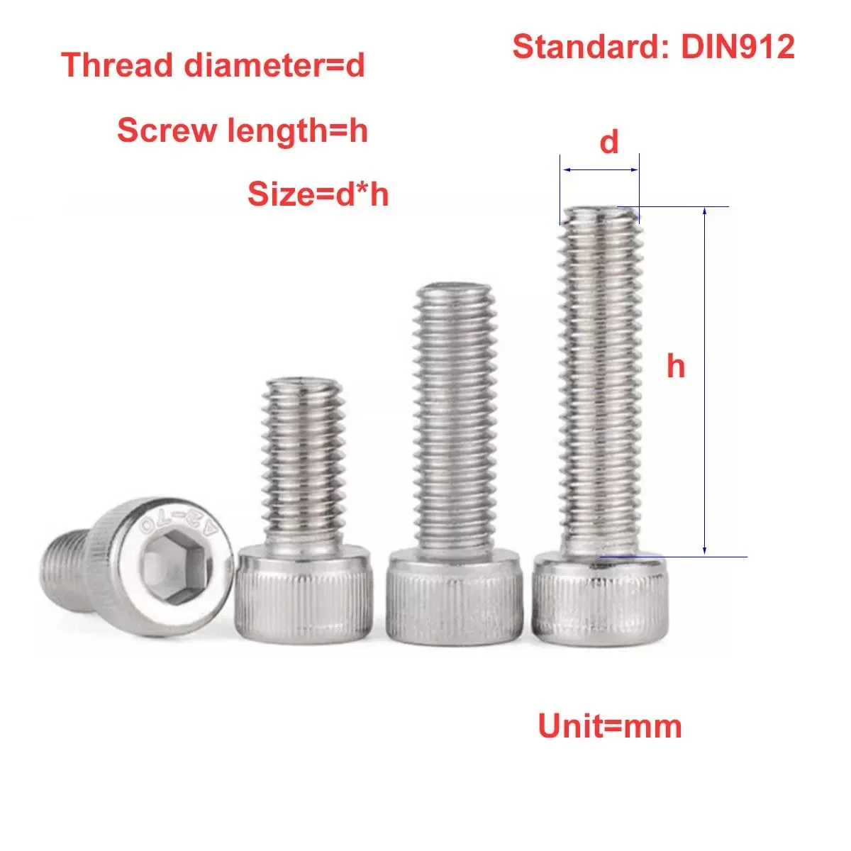 304 Stainless Steel Hex Socket Screw/ Extended Cylindrical Head Cup Head Bolt M1.4M1.6M2M2.5M3