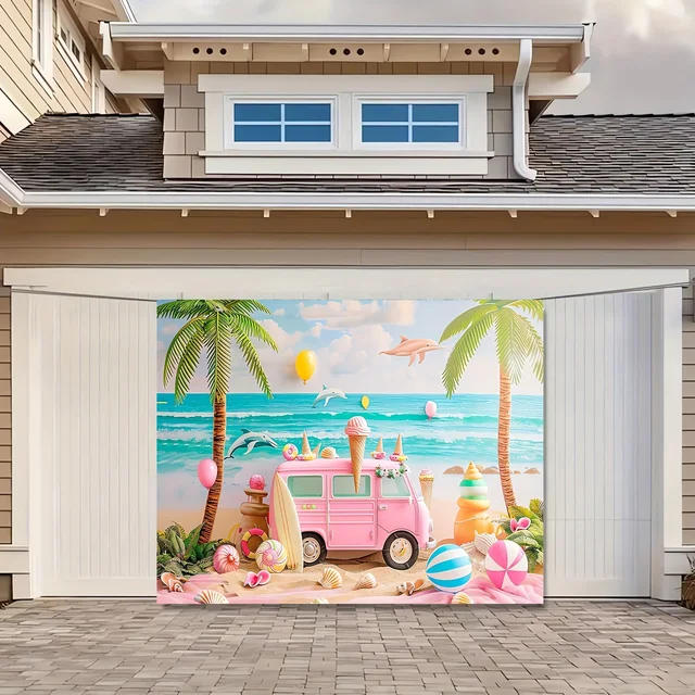 Summer Outdoor Decoration Beach Theme Garage Door Cover 7x16ft