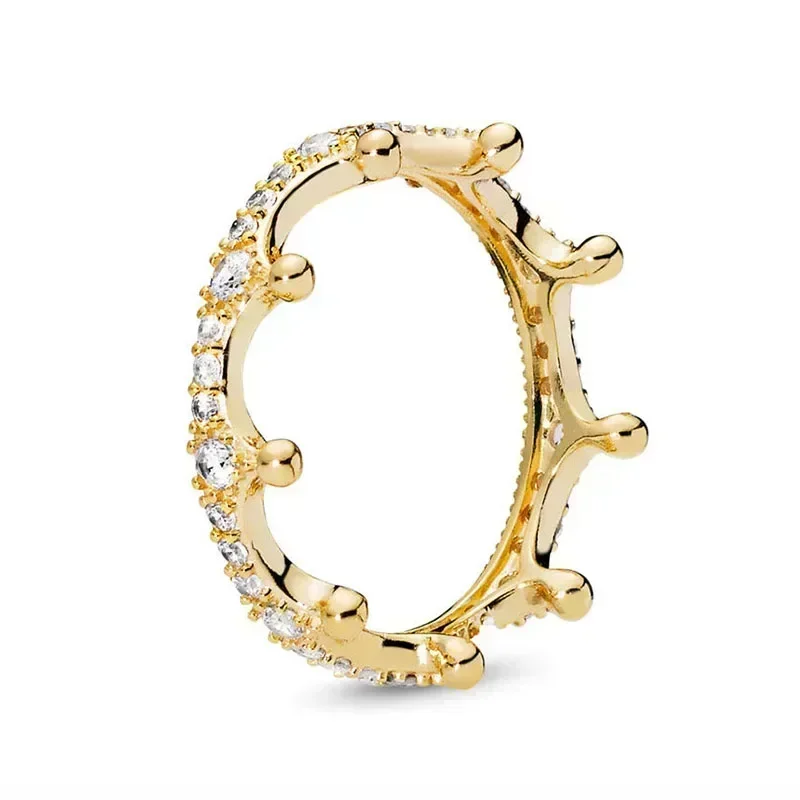 925 Sterling Silver Shiny Classic Gold Color Crown Bow Heart-shaped Rings Women Jewelry Party Gifts gold plated silver ring,silver heart ring,silver ring,silver rings
