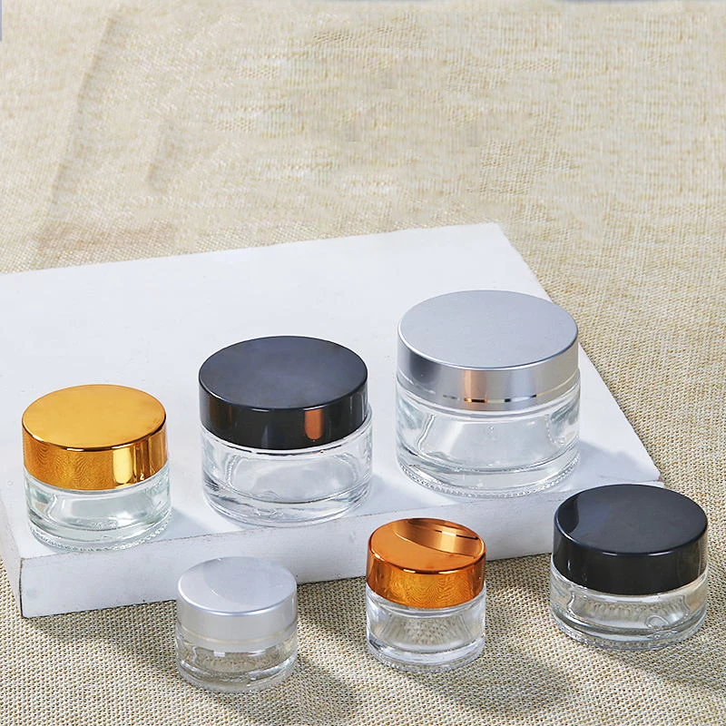 

5pcs 5-50g Clear Glass Jars w/ Lids Liner Travel Refillable Empty Cosmetics Sample Containers For Scrubs Face Cream Candle Jar