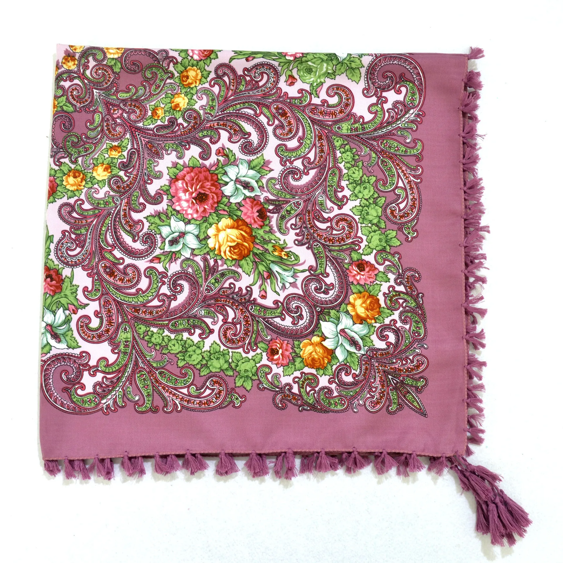 90*90cm Russian National Square Scarf for Women Cotton Big Flower Print Shawl Head Scarves Ladies Retro Fringed Foulard Bandana 120 120cm traditional russian scarf women‘s printed flora shawl retro square babushka handkerchief ethnic hijab bandana